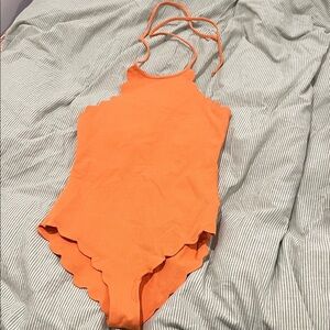 Marysia Orange Scalloped Halter Swimsuit